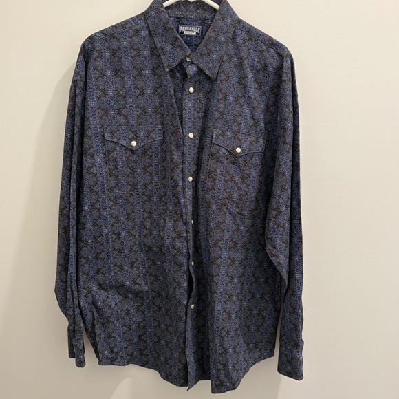 Panhandle Other - Panhandle Slim Mens XL Blue Geometric Snap Western Shirt Long Sleeve 30S8811